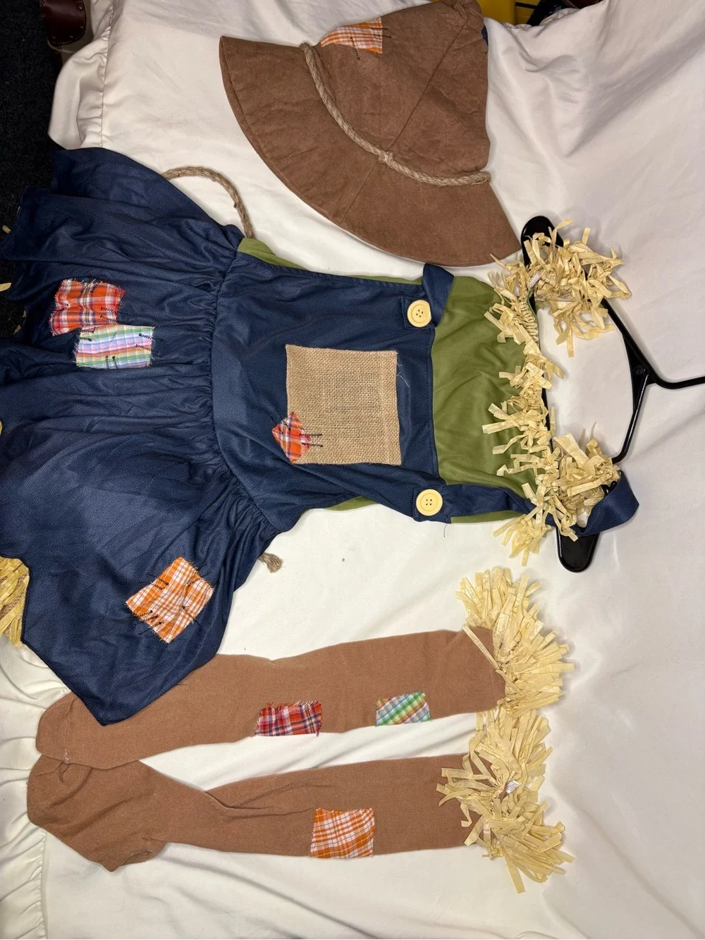 Sweet Scarecrow Junior Large Costume - Navy and Brown with Stocking and Hat
